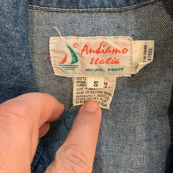 Andiamo Italia Rare Retro 1980's Jeweled Pearl Beading Denim-Size S RN 67926 - Picture 2 of 7